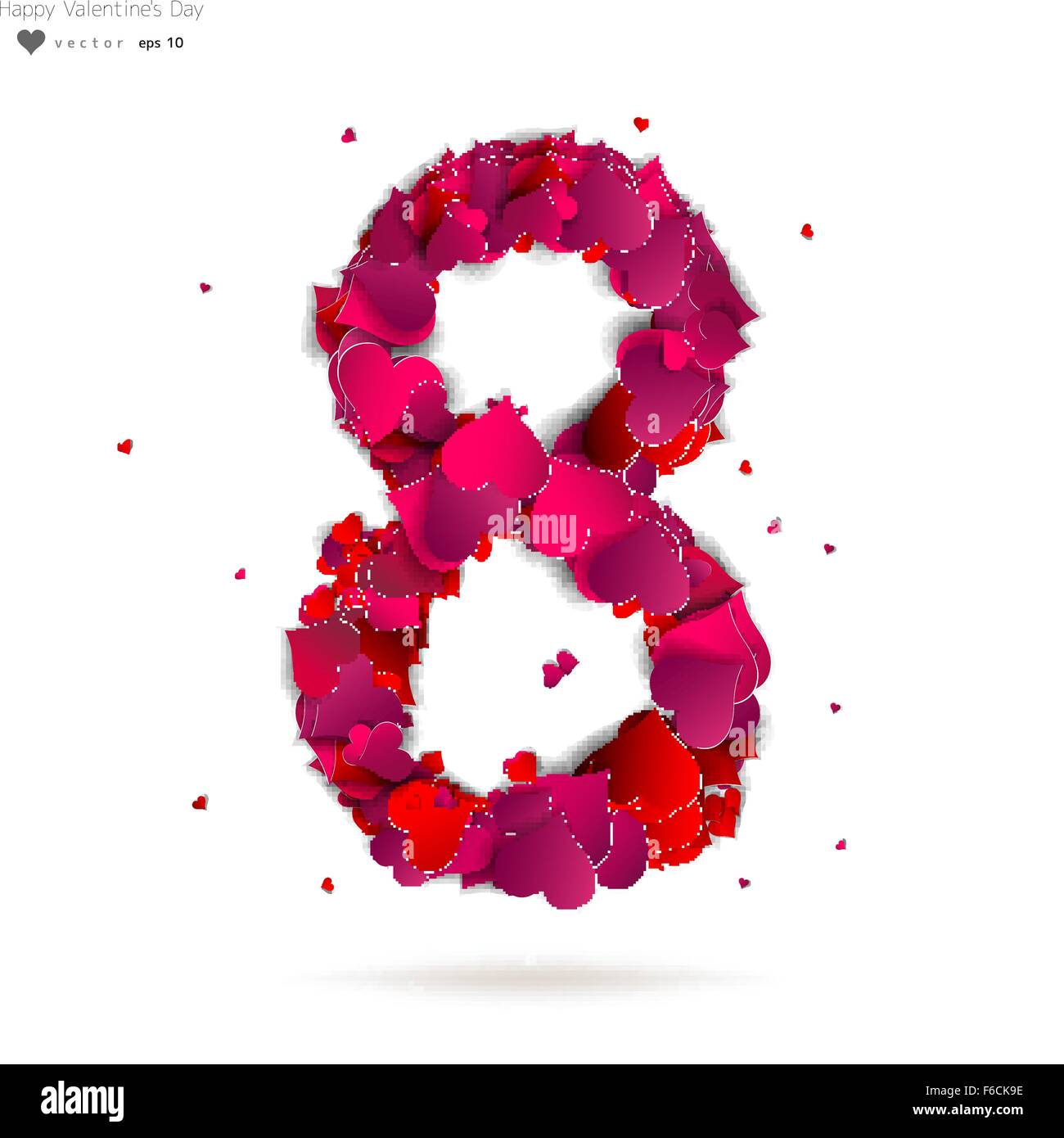 Number eight, 8 made from red hearts Love alphabet Stock Vector