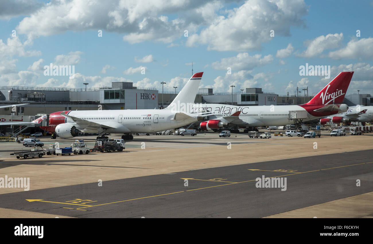 Virgin Atlantic planes at the terminal gates at Gatwick Airport, England Stock Photo