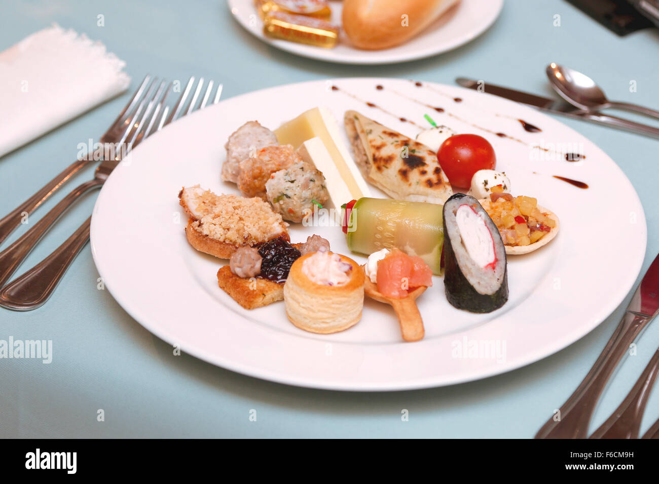 decorated delicious dish by a chef, ready to be served Stock Photo