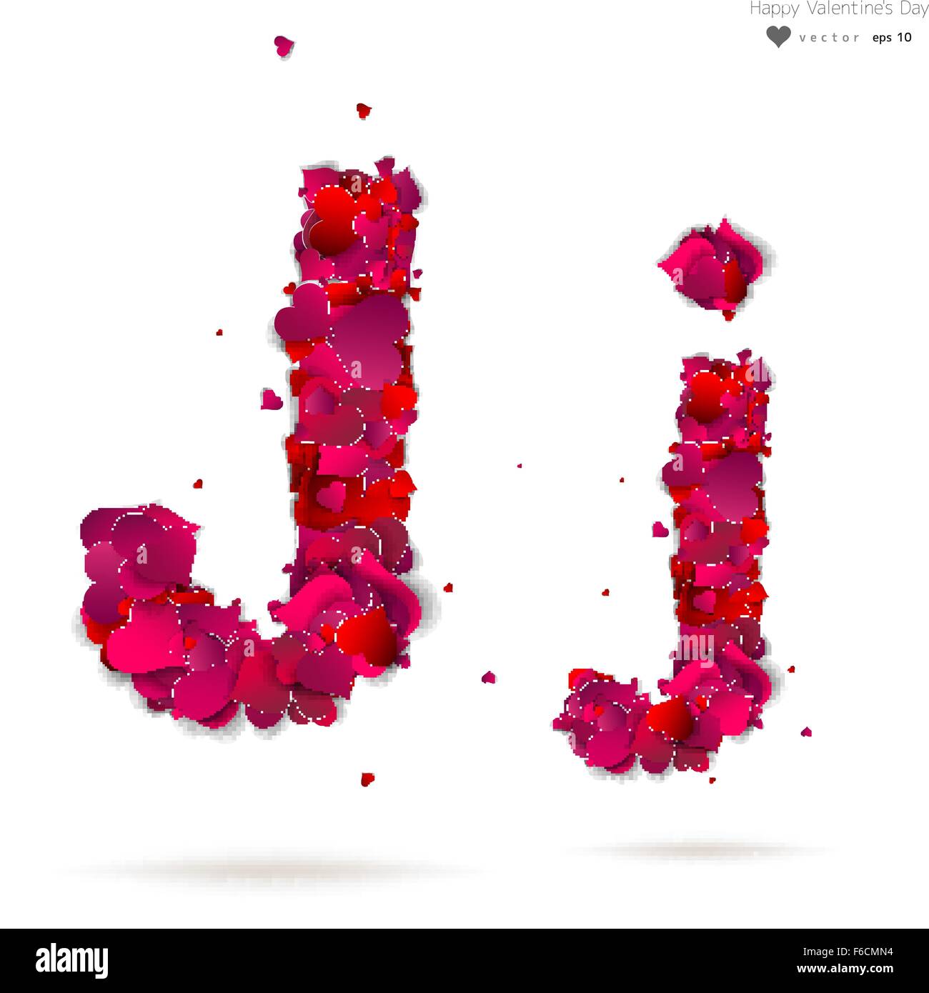 Letter J made from hearts. Love alphabet Stock Vector