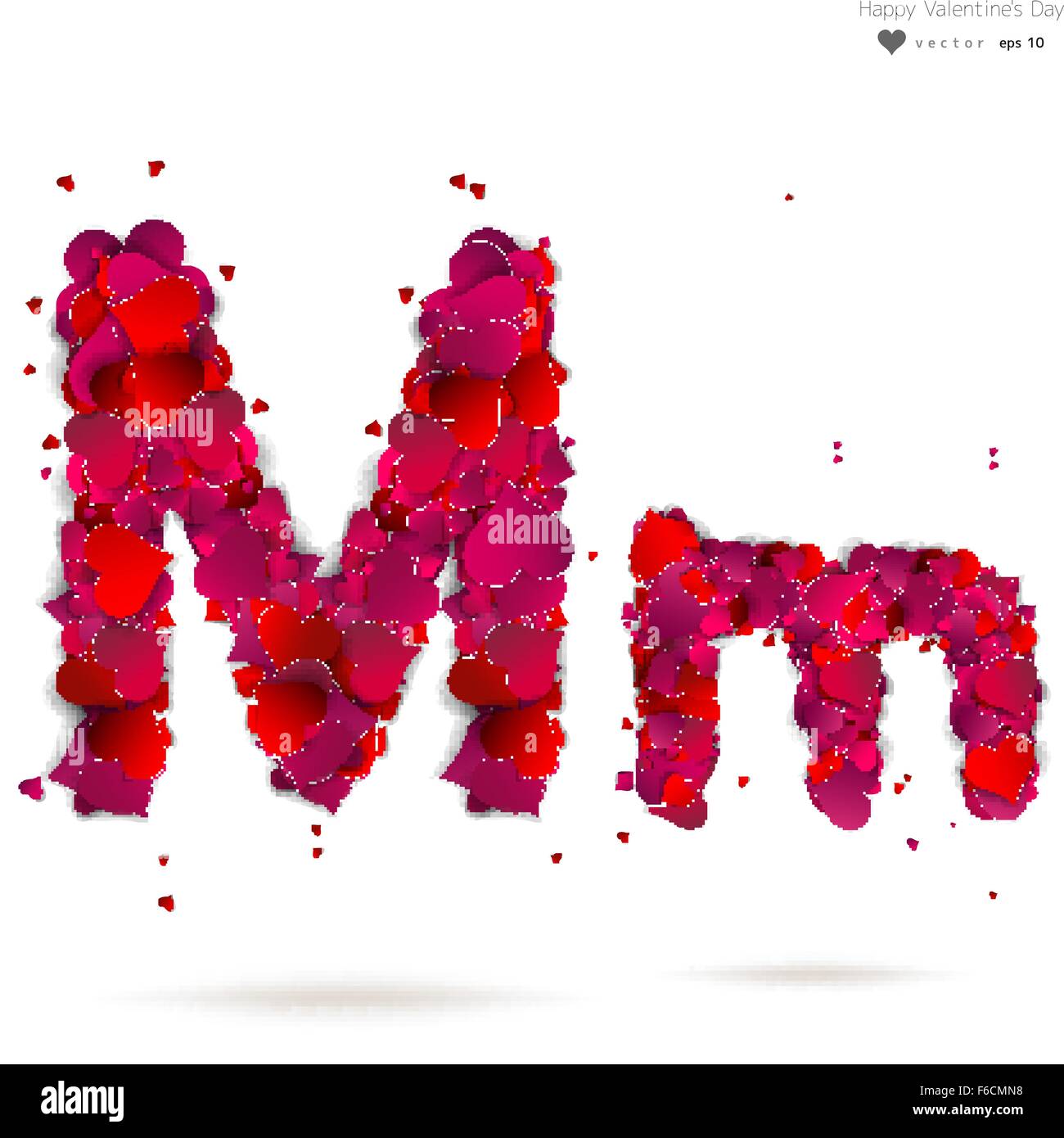 Letter M made from hearts. Love alphabet Stock Vector