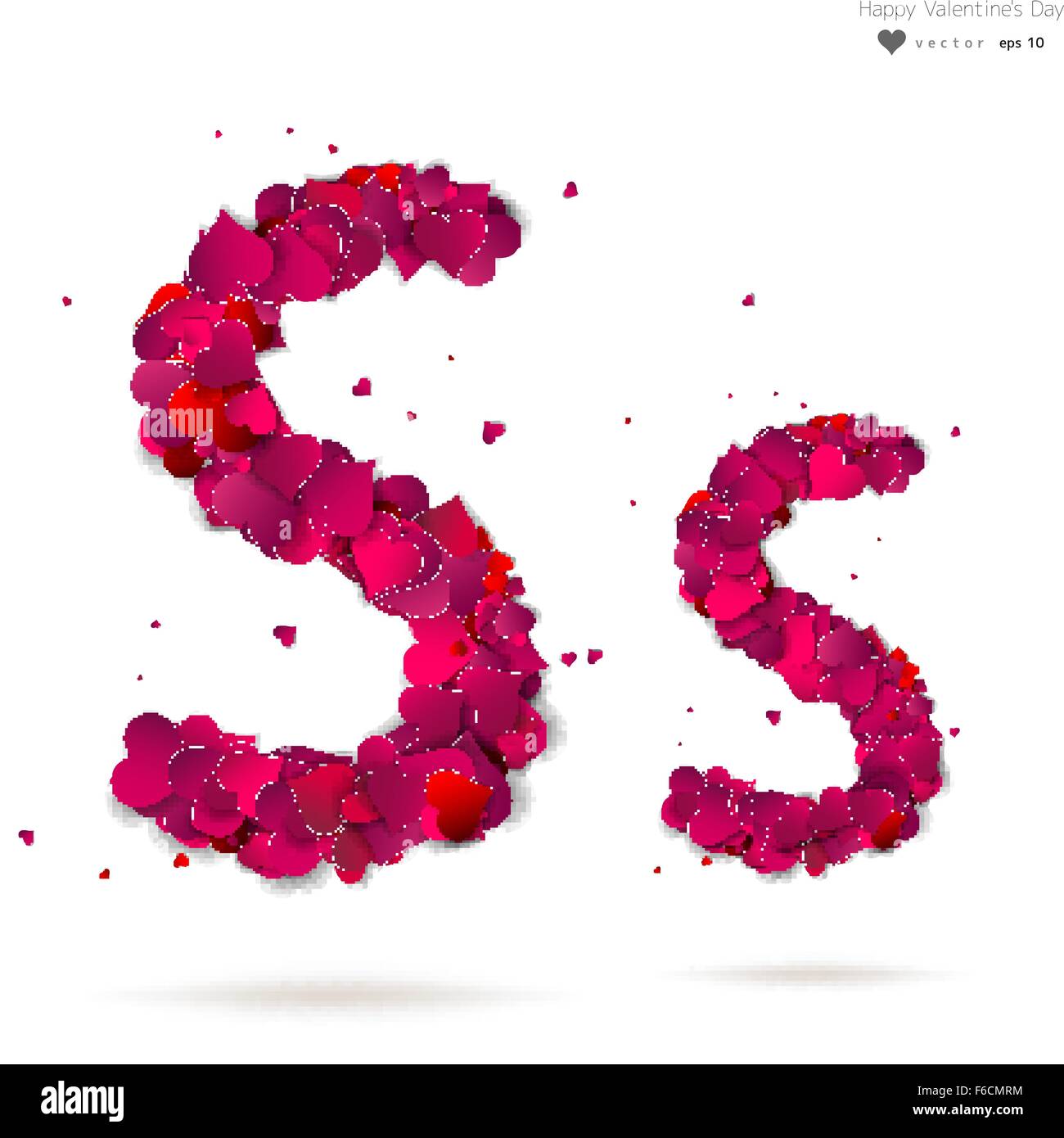 Letter S made from hearts. Love alphabet Stock Vector
