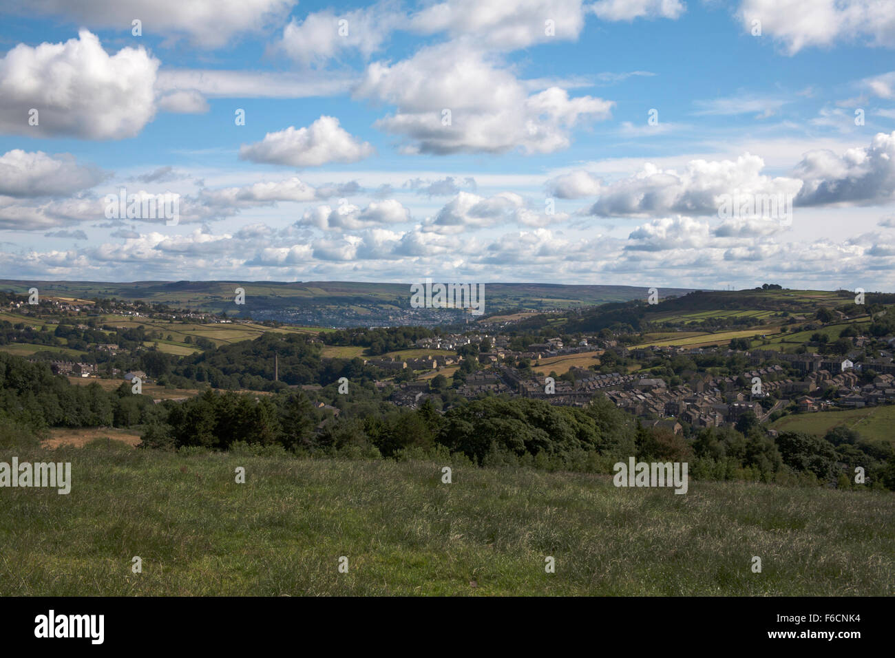 A view of Haworth Brow Moor and The Worth Valley from above Marsh Lane Haworth West Yorkshire England Stock Photo