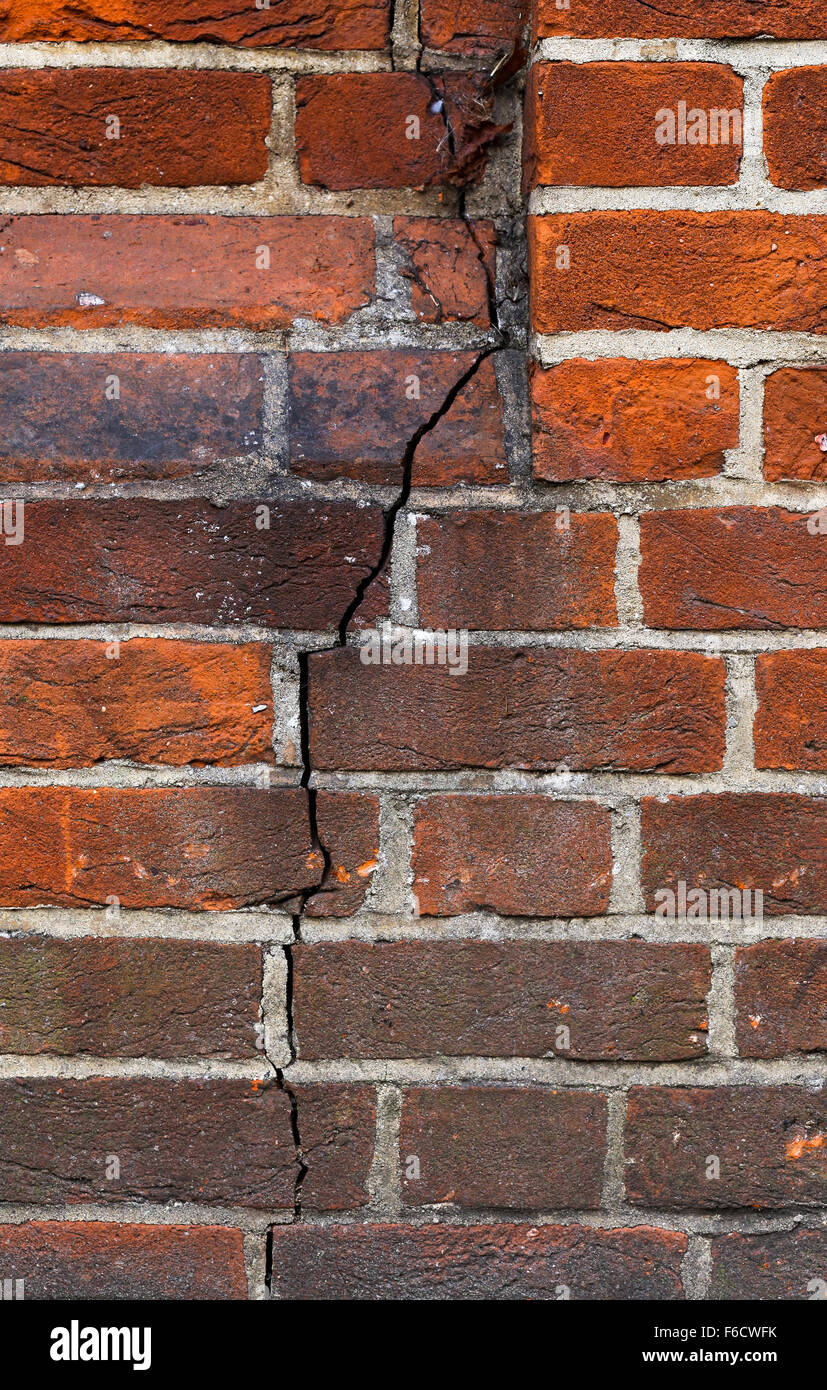 Background of old red vintage grunge brick wall texture with a crack ...