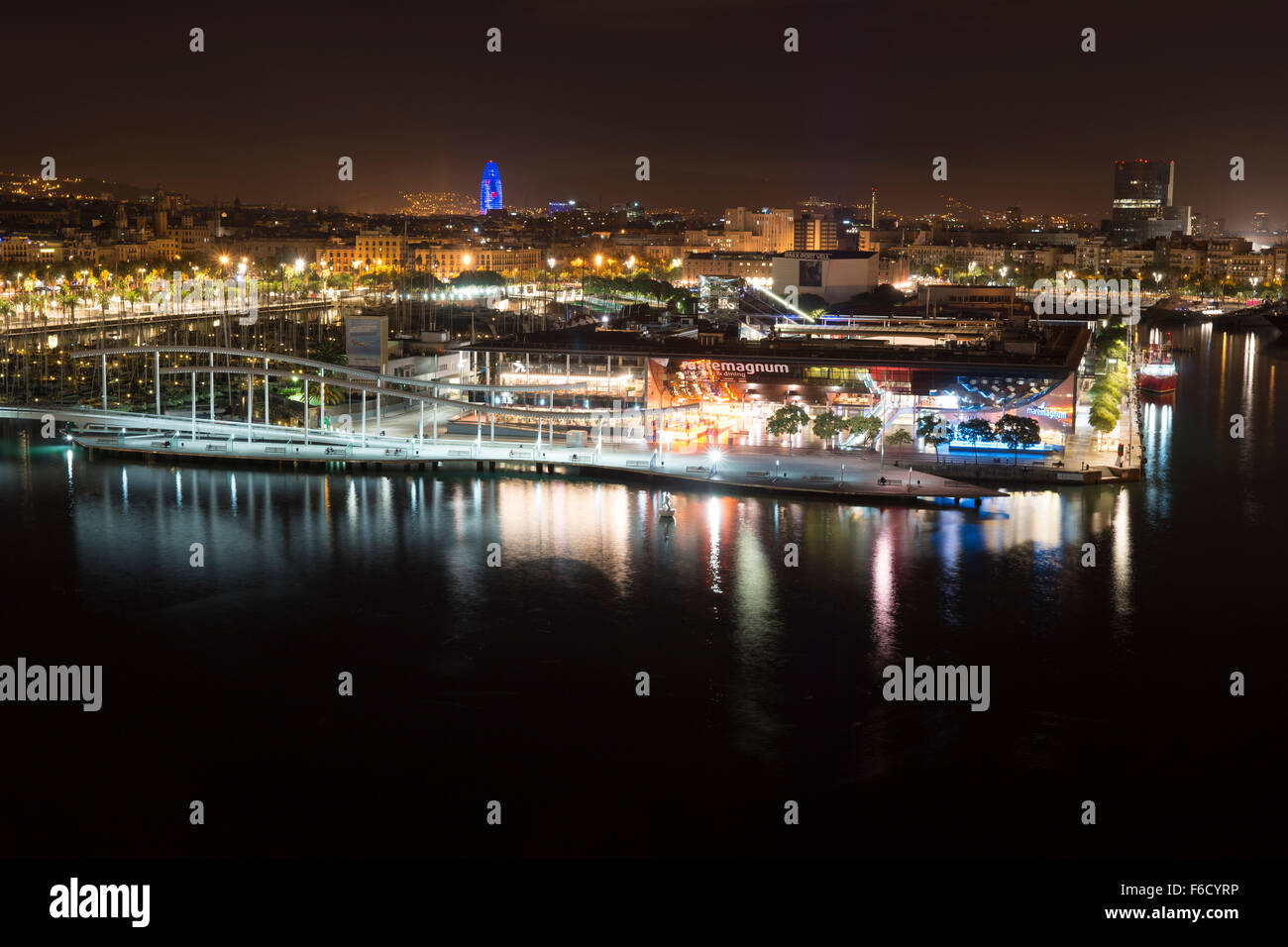 Maremagnum; shopping center; Barcelona; entertainment; shopping; port of Barcelona; Sea; Mediterranean; night Stock Photo
