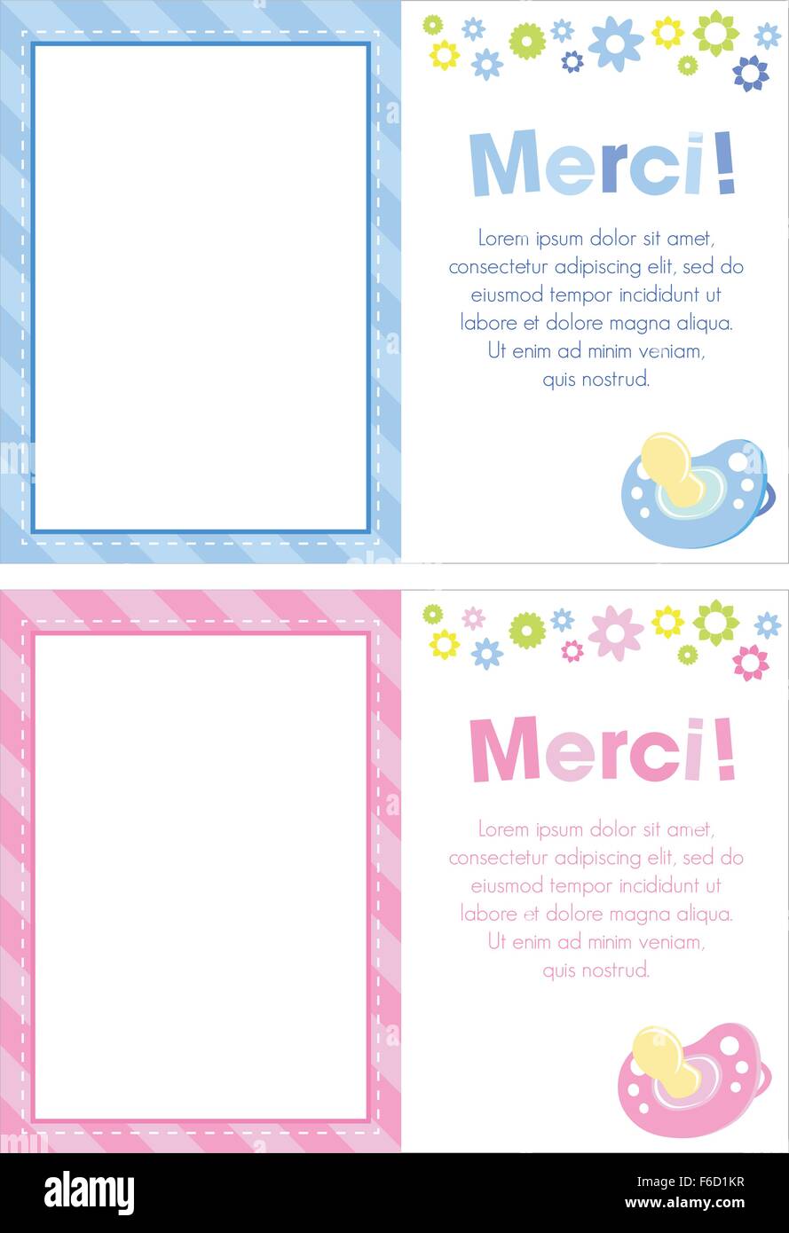 French thank you baby card Stock Vector