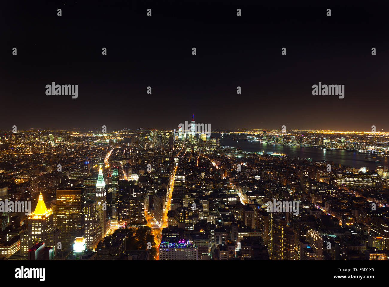Aerial night view of Manhattan skyline, New York Stock Photo - Alamy
