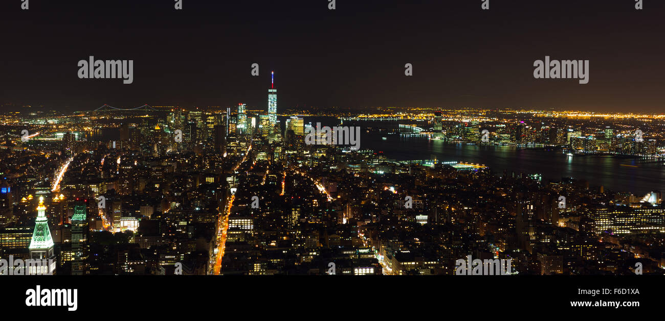 Aerial night view of Manhattan skyline, New York Stock Photo - Alamy