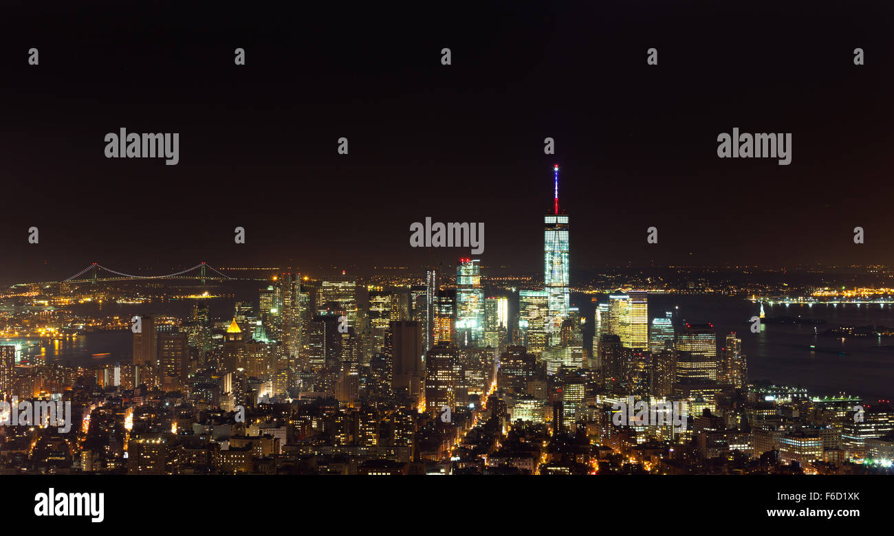 Aerial night view of Manhattan skyline, New York Stock Photo - Alamy