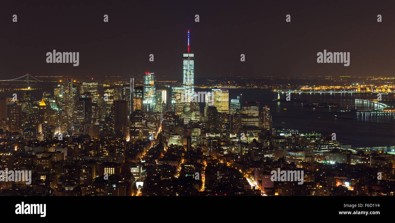 Aerial night view of Manhattan skyline, New York Stock Photo - Alamy