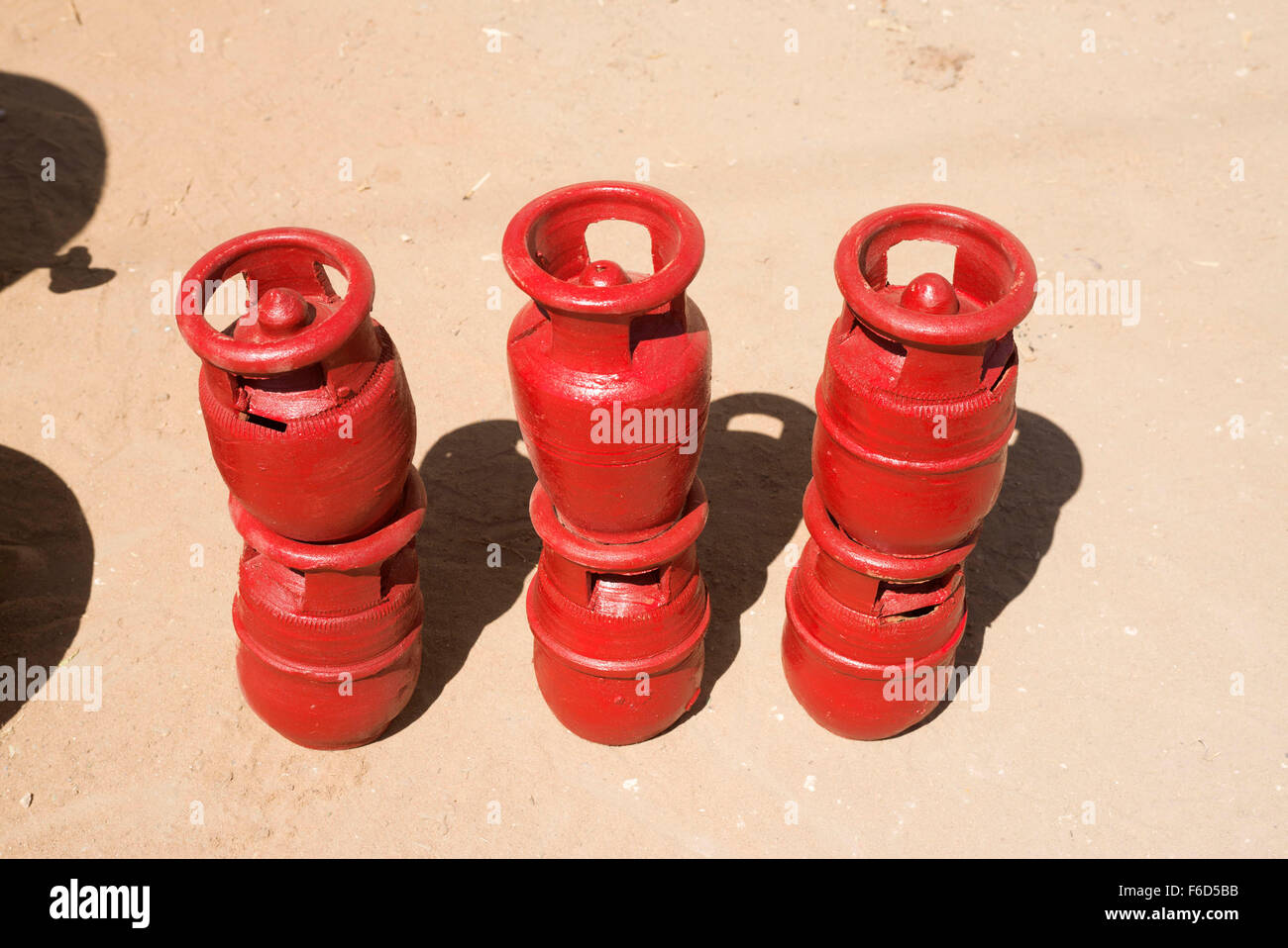 Gas cylinder made of clay showcase piece kept for sell, bikaner, rajasthan, india, asia Stock Photo