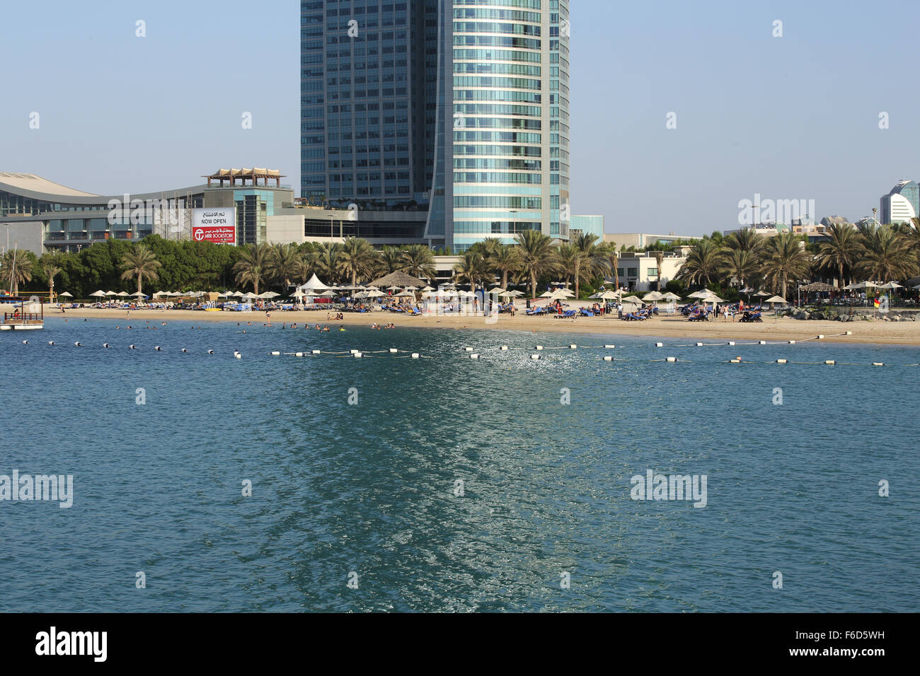 Cornice beach at Abu Dhabi Marina - A place to enjoy your vacation while in UAE. Stock Photo