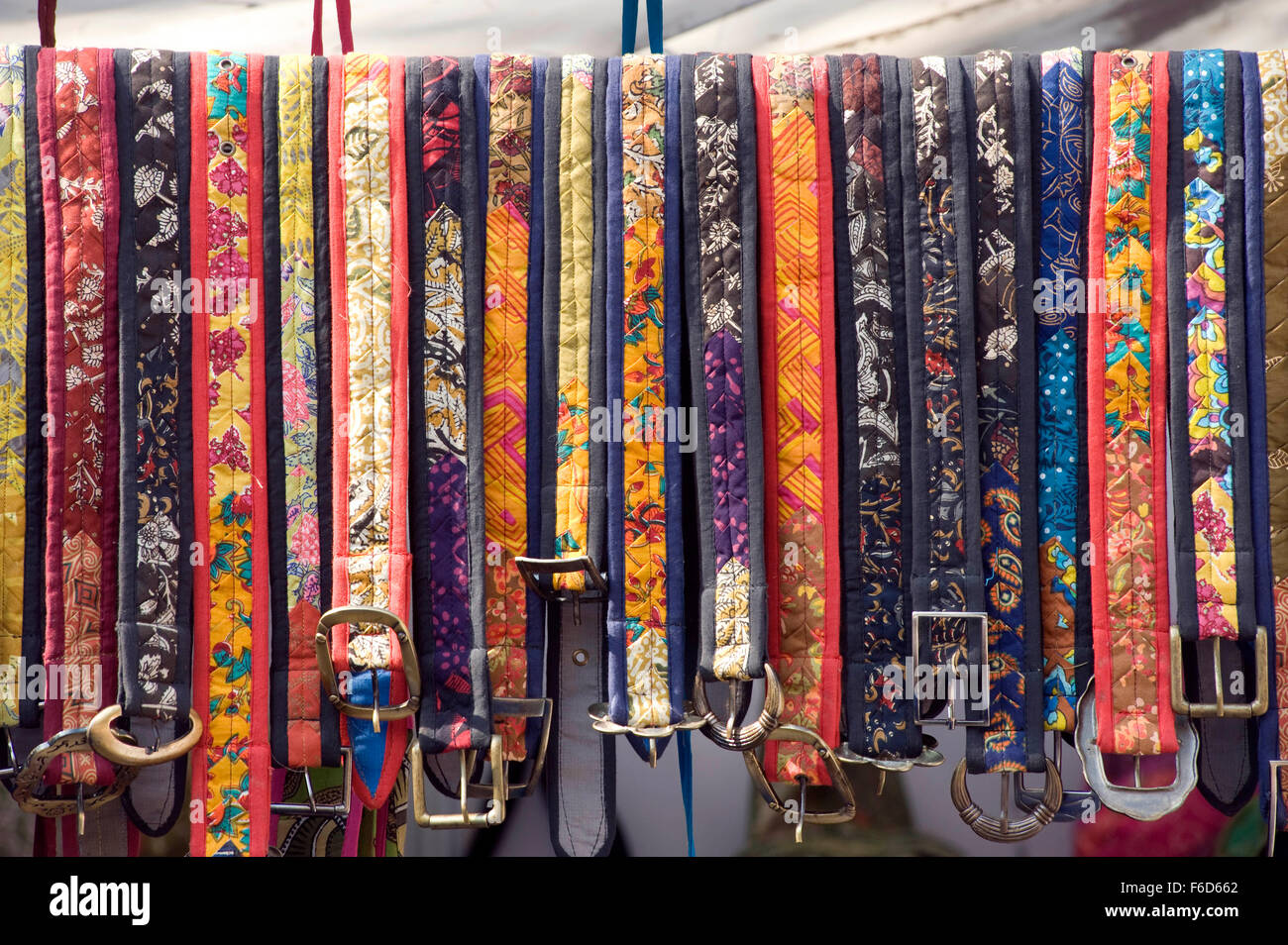 Waist belts hanging stall for sell, kala ghoda art festival, mumbai, maharashtra, india, asia Stock Photo