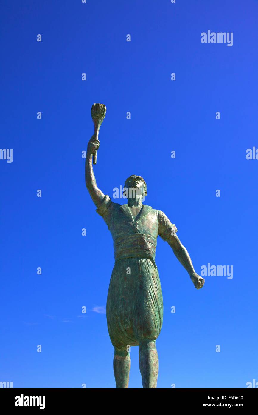 Statue of Giorgos Anemogiannis at The Harbour Entrance, Gaios Harbour, Paxos, The Ionian Islands, Greek Islands, Greece, Europe Stock Photo