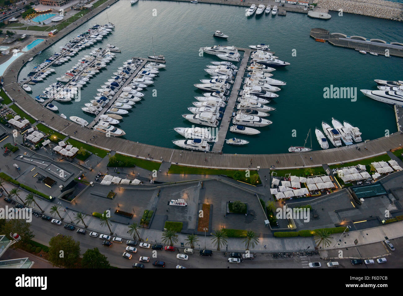 LEBANON, Beirut, yachts at Zaitunay bay at mediterranean sea, view from