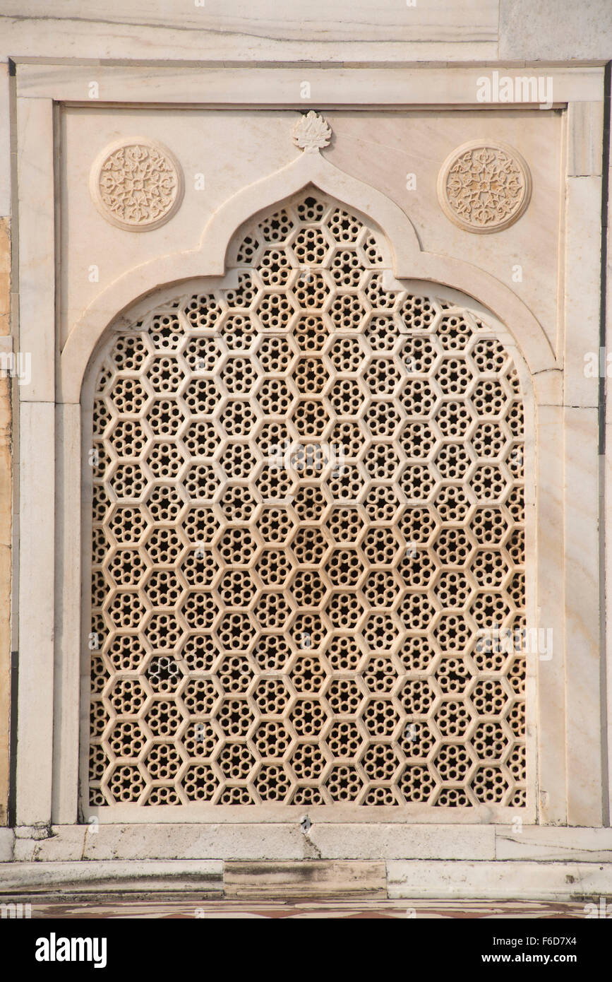 Jali window, Taj Mahal, Agra, Uttar Pradesh, India, Asia Stock Photo