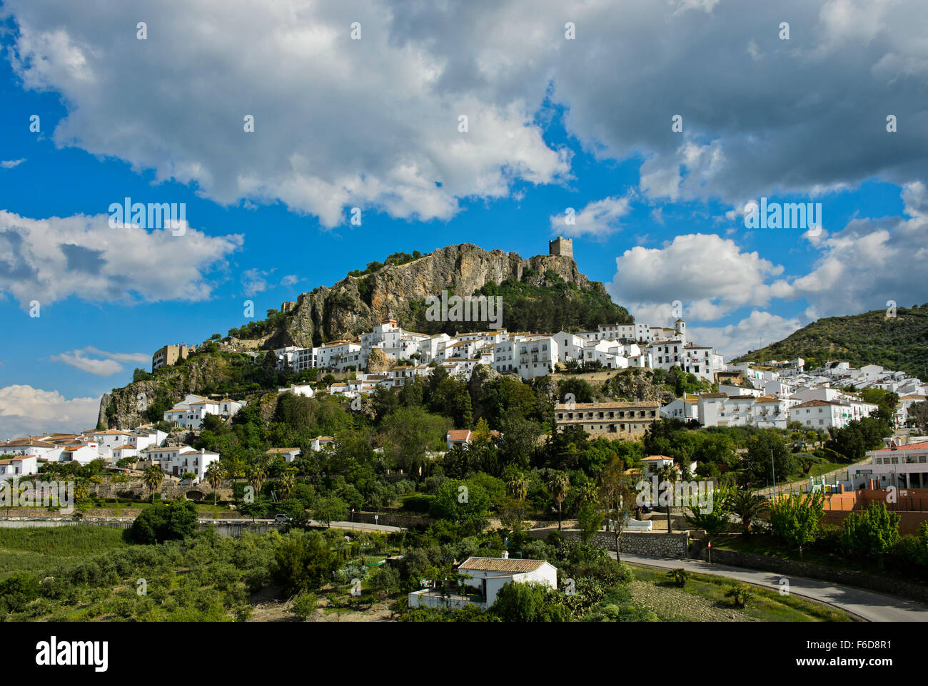 The White Town of Zahara de la Sierra at the foot of a Moorish castle ...