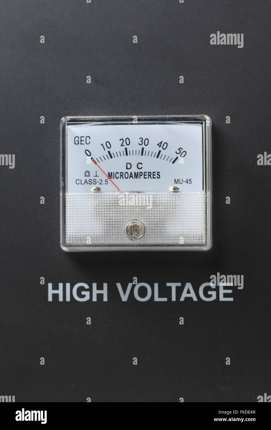 Ampermeter with High Voltage letter on on metallic color background Stock Photo