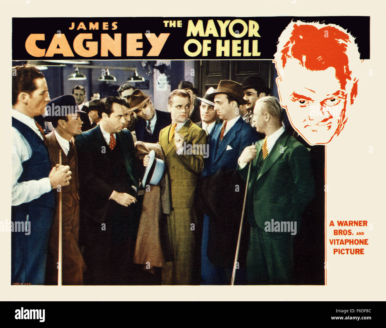 RELEASE DATE: June 24, 1933. MOVIE TITLE: The Mayor of Hell. STUDIO: Warner Bros. Pictures. PLOT: Five members of a teen-age gang, including leader Jimmy Smith, are sent to the State Reformatory, presided over by the melodramatically callous Thompson. Soon, Patsy Gargan, a former gangster appointed Deputy Commissioner as a political favor, arrives complete with hip flask and blonde. Gargan falls for activist nurse Dorothy and, inspired by her, takes over the administration to run the place on radical principles. But Thompson, to conceal his years of graft, needs a quick way to discredit Gargan Stock Photo