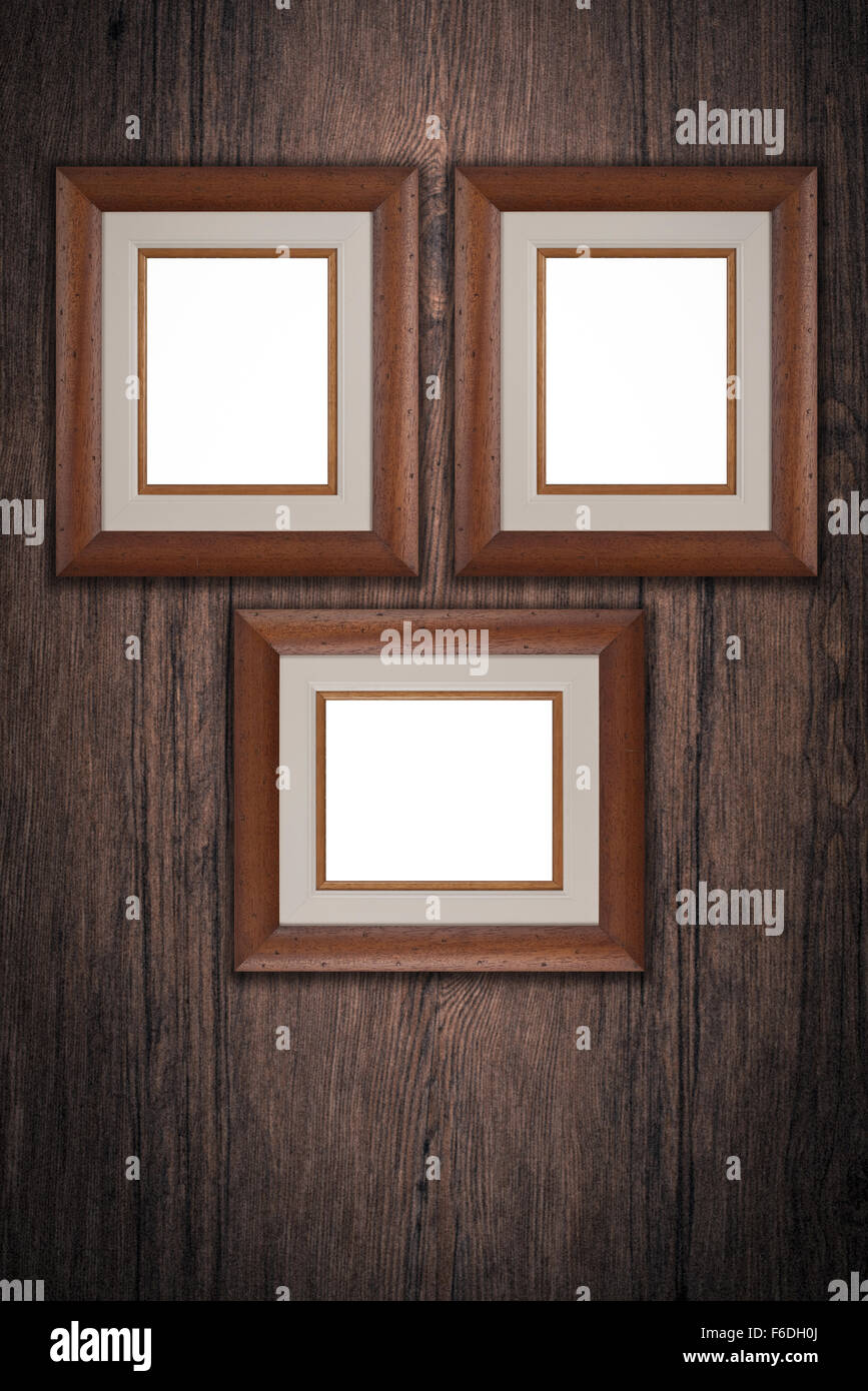 Old picture frame on vintage wood wall Stock Photo - Alamy