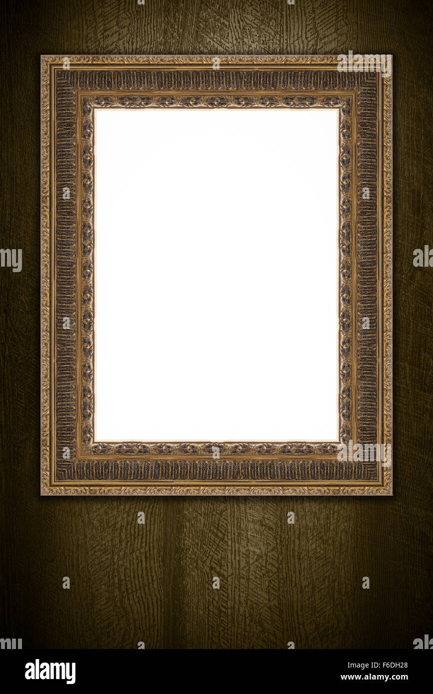 Old picture frame on vintage wood wall Stock Photo - Alamy