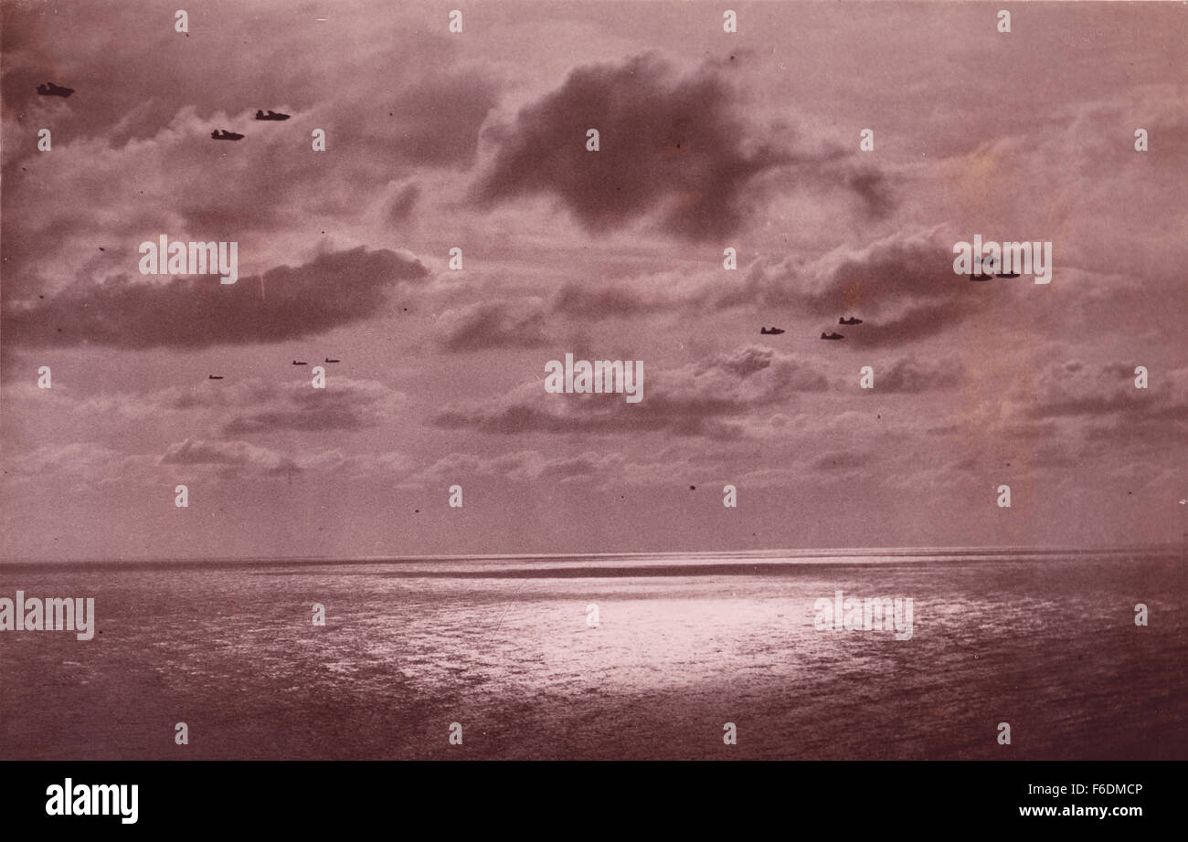 713. RAF bombers returning home to base after a mission 1943. Stock Photo