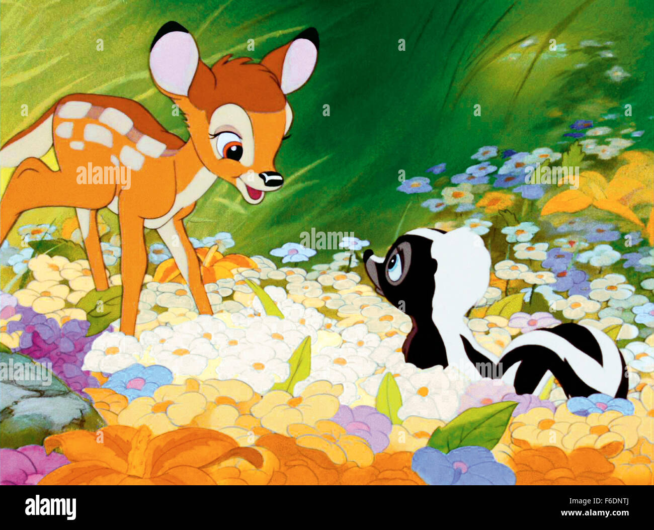 RELEASE DATE: August 21, 1942. MOVIE TITLE: Bambi. STUDIO: Walt Disney Productions. PLOT: The animated story of Bambi, a young deer hailed as the 'Prince of the Forest' at his birth. As Bambi grows, he makes friends with the other animals of the forest, learns the skills needed to survive, and even finds love. One day, however, the hunters come, and Bambi must learn to be as brave as his father if he is to lead the other deer to safety. PICTURED: . Stock Photo