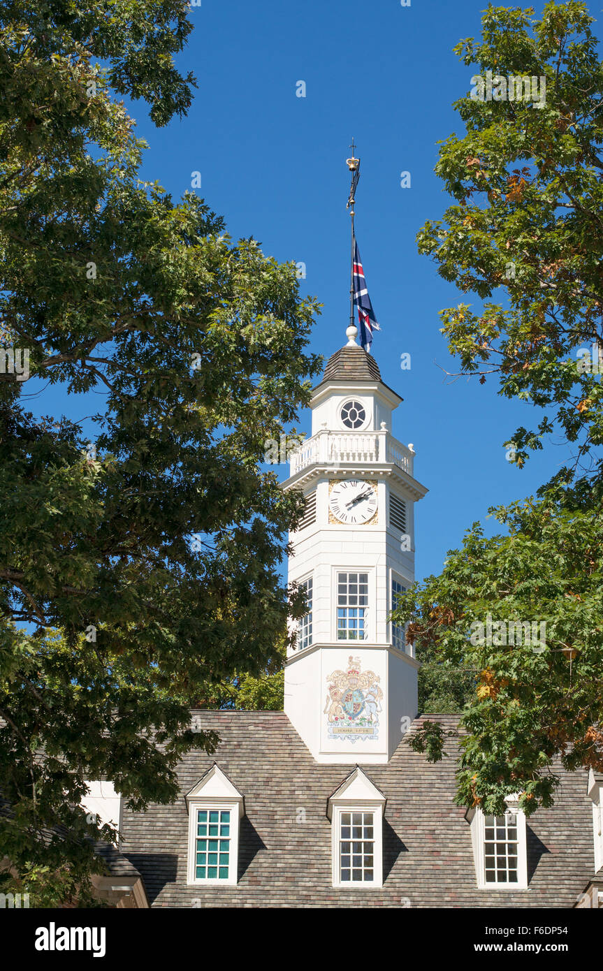 The Capitol building clock tower, Colonial Williamsburg, Virginia, USA Stock Photo