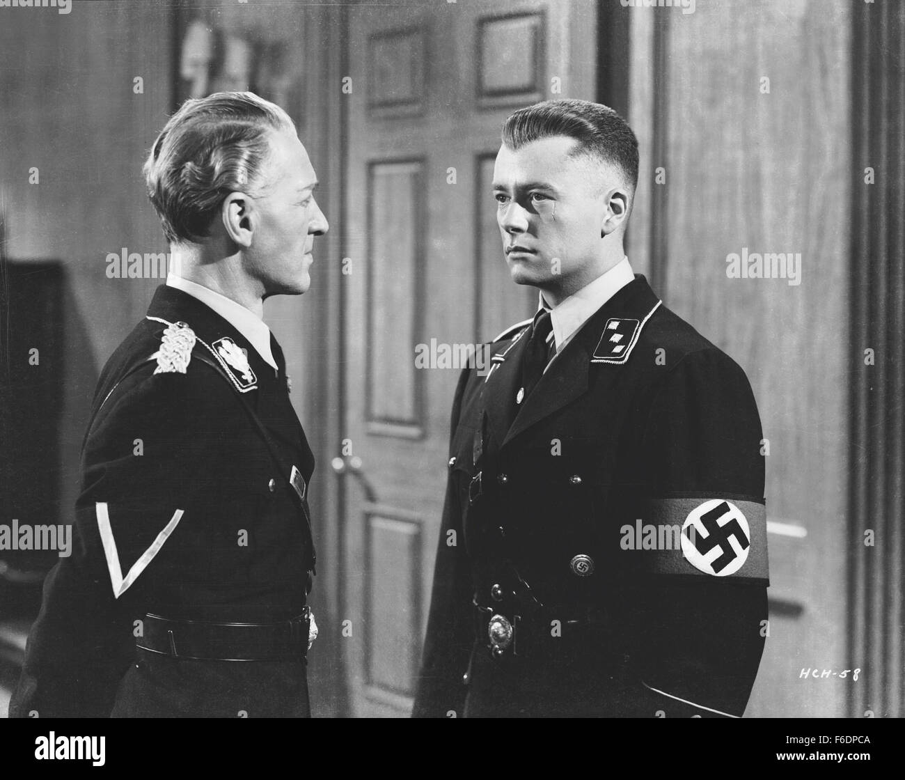 RELEASE DATE: January 6, 1943. MOVIE TITLE: Hitler's Children. STUDIO: RKO Radio Pictures. PLOT: This propaganda piece starts in 1933. Prof. Nichols' American school in Berlin is next door to a school for the Hitler Youth. Karl, from the latter, is attracted to German-American Anna, but events lead to their separation. Later, at the outbreak of war in Europe, Anna is removed from Nichols' school on presumption of German citizenship. Nichols becomes obsessed with finding her, as Anna undergoes a rather lurid odyssey through the Nazi nightmare. PICTURED: . Stock Photo