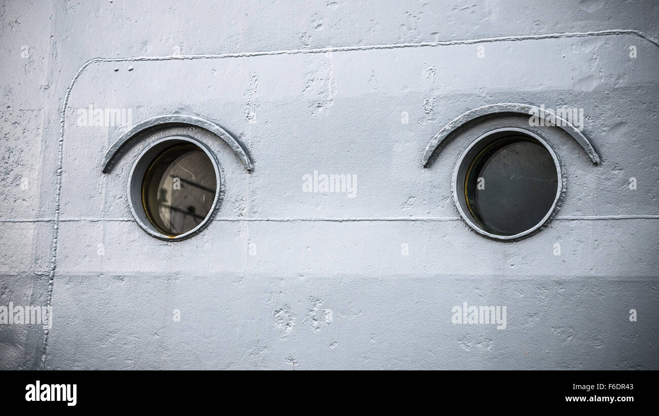 Round portholes warship, close-up Stock Photo