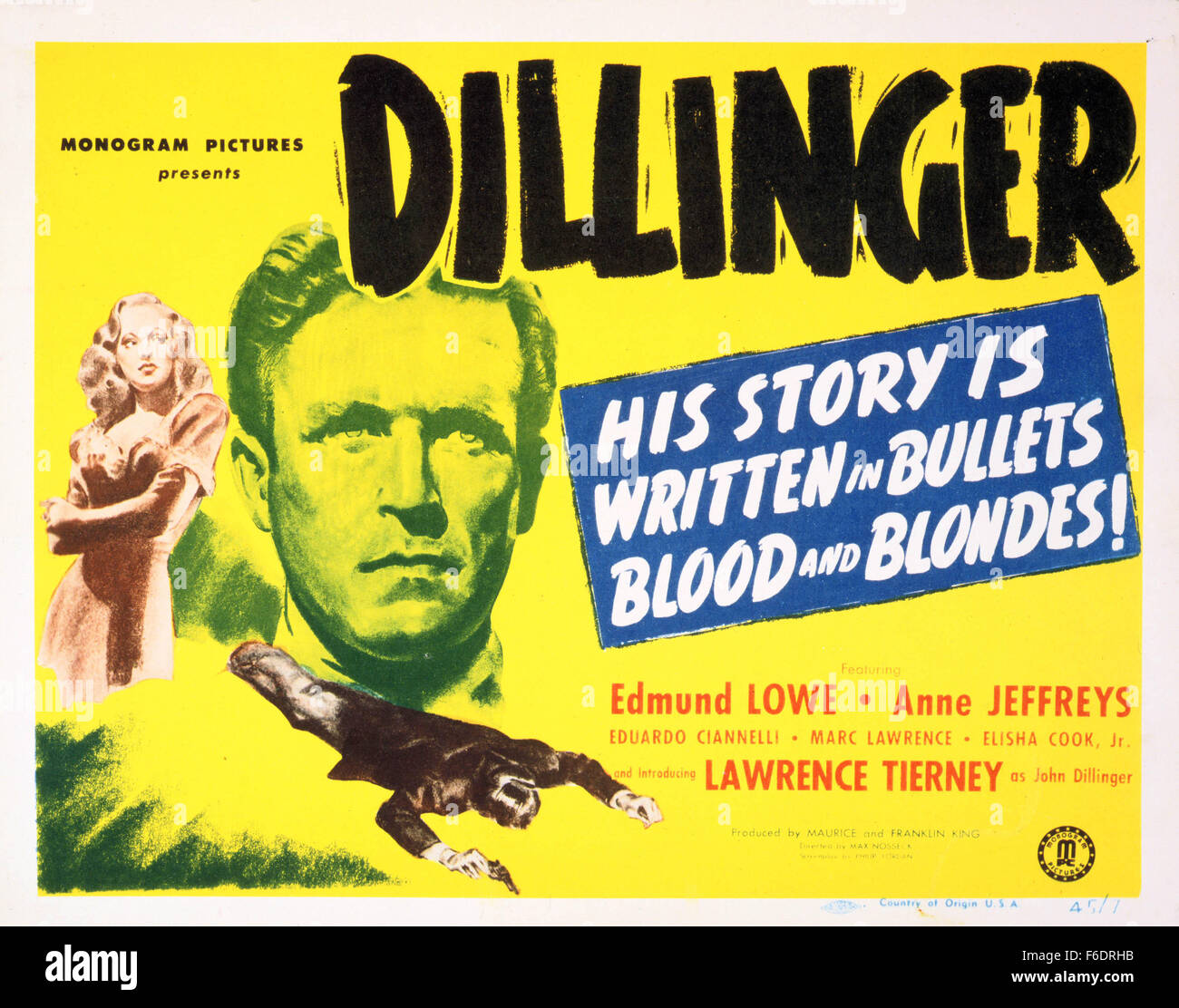 RELEASED: Mar 02, 1945 - Original Film Title: Dillinger. PICTURED: Movie posters for 'Dillinger.' Stock Photo