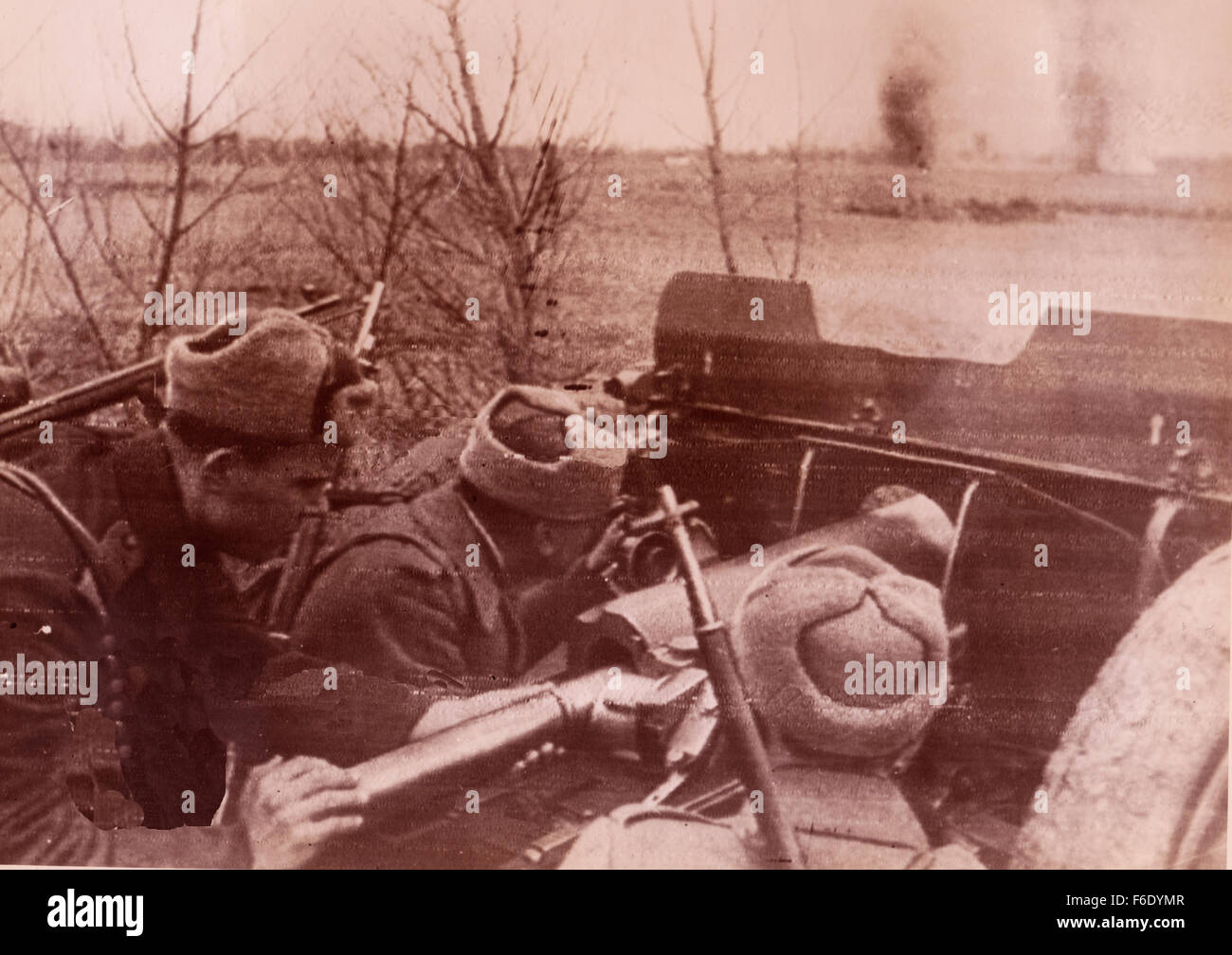736. Russia. Soviet artilleryman of the 2nd Ukrainian Forces outside Budapest. 12the January 1944. Stock Photo