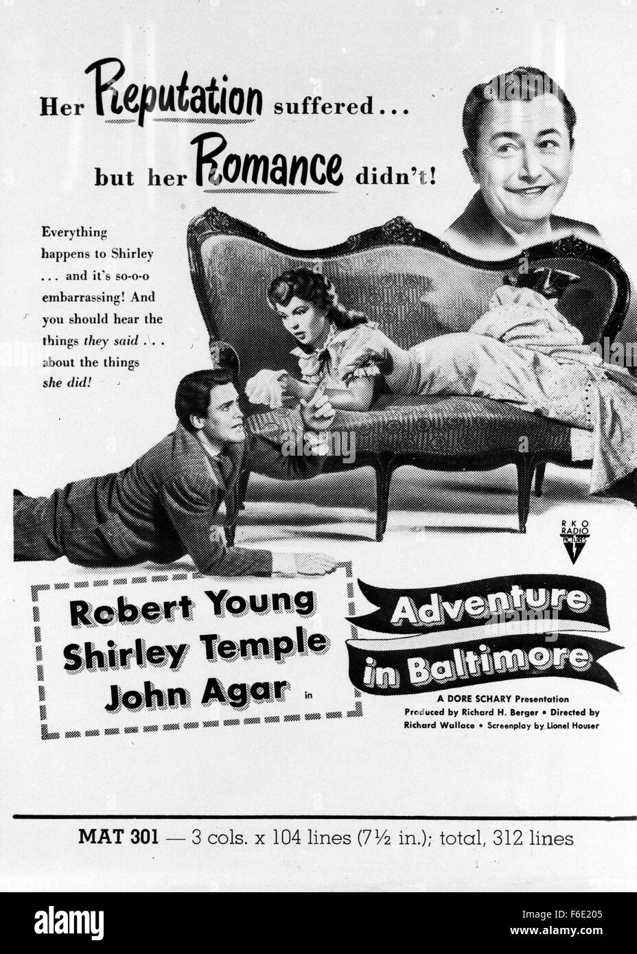 RELEASED: April 28, 1949 - Original Film Title: 1949 - Adventure in Baltimore - PICTURED: Movie Poster. Stock Photo