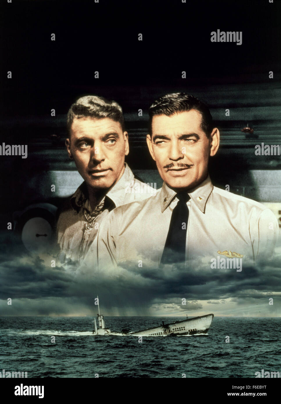 RELEASE DATE: March 27, 1958. MOVIE TITLE: Run Silent Run Deep. STUDIO: Jeffrey Pictures Corp. PLOT: The captain of a submarine sunk by the Japanese during WWII is finally given a chance to skipper another sub after a year of working a desk job. His singleminded determination for revenge against the destroyer that sunk his previous vessel puts his new crew in unneccessary danger. PICTURED: CLARK GABLE as Cmdr. Richardson and BURT LANCASTER as Lt. Jim Bledsoe. Stock Photo