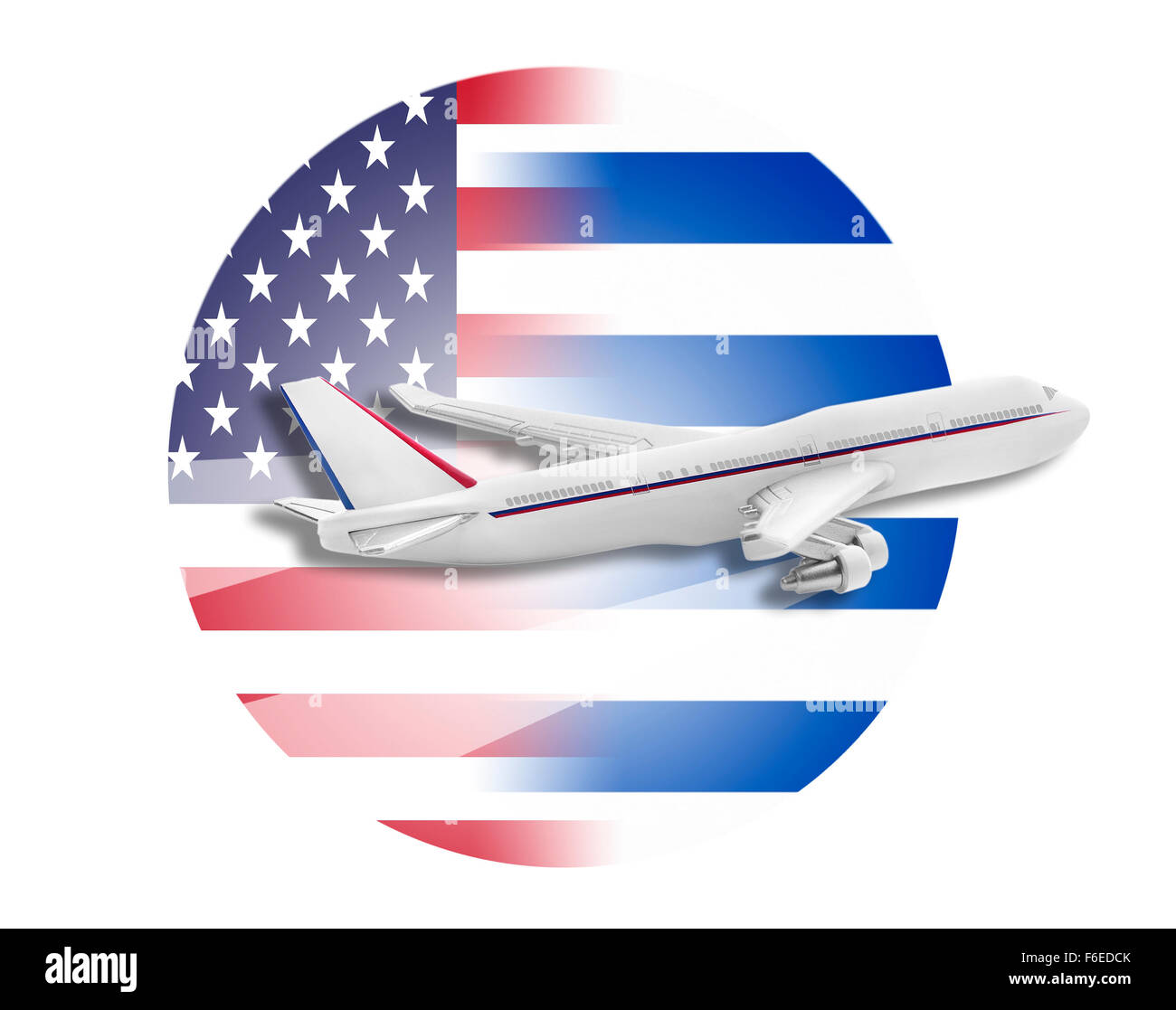 Plane, United States and Paraguay flags. Stock Photo