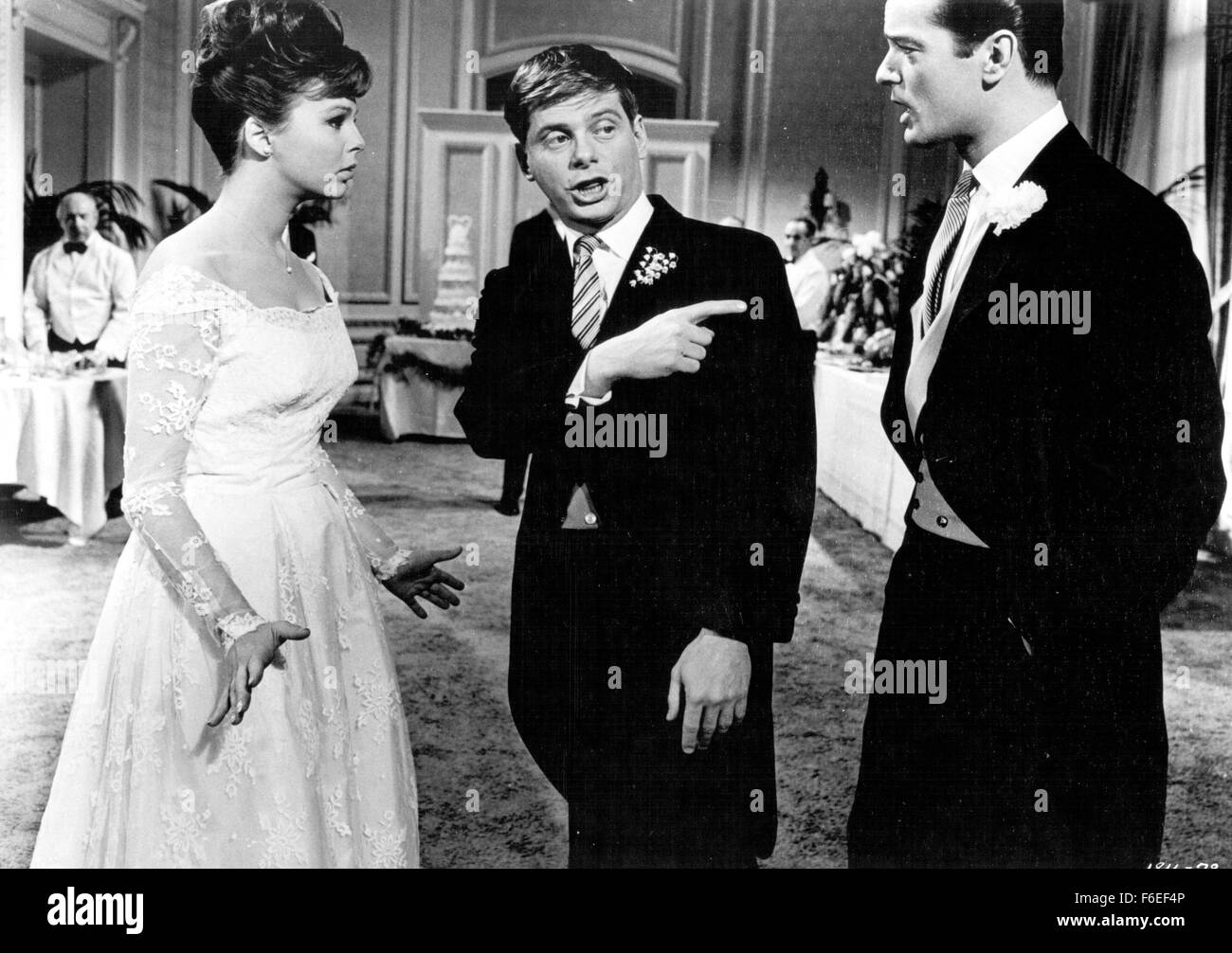 RELEASE DATE: June 3, 1964. MOVIE TITLE: Honeymoon Hotel. STUDIO: Metro-Goldwyn-Mayer (MGM). PLOT: . PICTURED: ROBERT GOULET as Ross Kingsley, NANCY KWAN as Lynn Hope and ROBERT MORSE as Jay Menlow. Stock Photo
