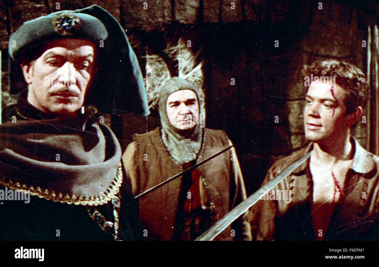 RELEASE DATE: June 24th, 1964. MOVIE TITLE: The Masque of the Red Death. STUDIO: MGM. PLOT: Satan-worshiper Prince Prospero invites several dozen of the local nobility to his castle for protection against an oncoming plague, the Red Death. Prospero orders his guests to attend a masked ball and, amidst a general atmosphere of debauchery and depravity, notices the entry of a mysterious hooded stranger dressed all in red. Believing the figure to be his master, Satan, Prospero is horrified at the revelation of his true identity. PICTURED: VINCENT PRICE as Prince Prospero. Stock Photo