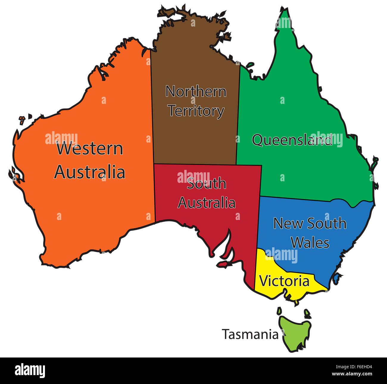 Coloured Map Of Australia An Australian Map Outlining The Territories In Colour Isolated On A White  Background Stock Photo - Alamy