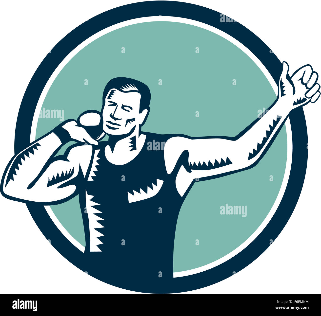 Illustration of a track and field shot put athlete ready to throw ball