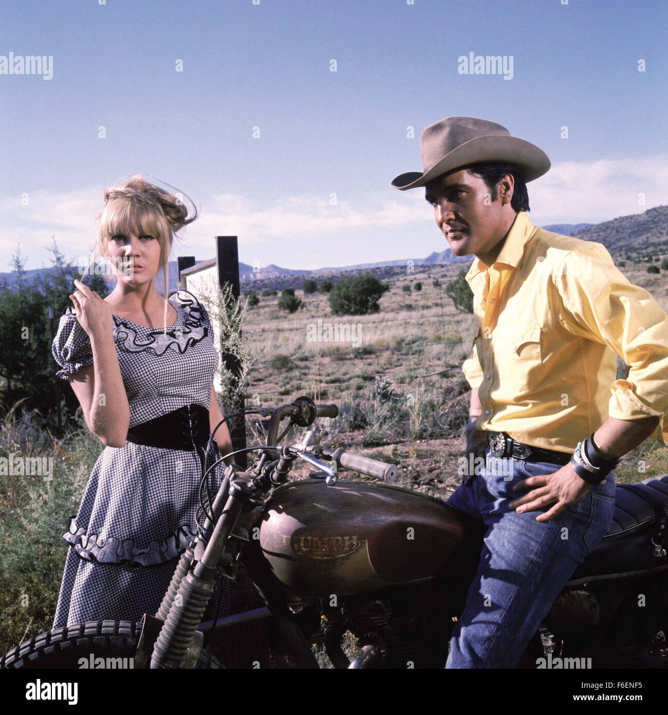 Mar 08, 1968; Los Angeles, CA, USA; ELVIS PRESLEY stars as Joe Lightcloud and JOAN BLONDELL as Glenda Callahan in the MGM western, 'Stay Away, Joe.' Stock Photo
