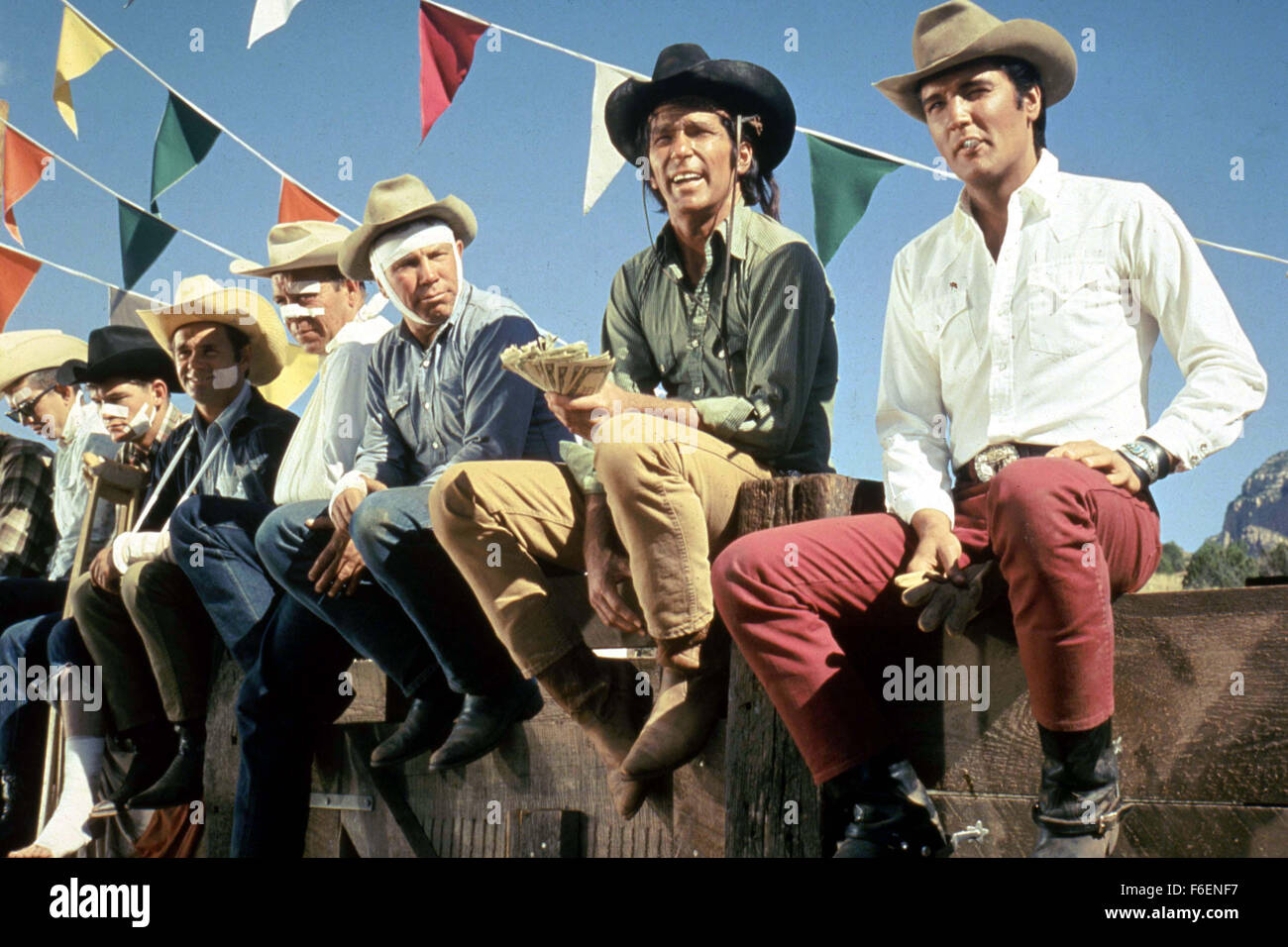 Mar 08, 1968; Los Angeles, CA, USA; ELVIS PRESLEY (far right) stars as Joe Lightcloud in the MGM western, 'Stay Away, Joe.' Stock Photo