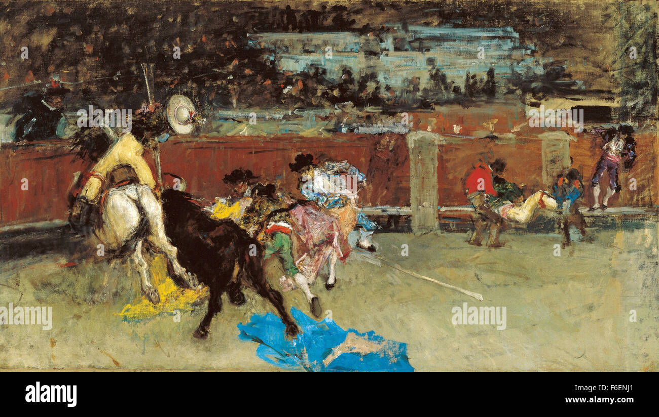 Marià Fortuny - Bullfight. Wounded Picador Stock Photo