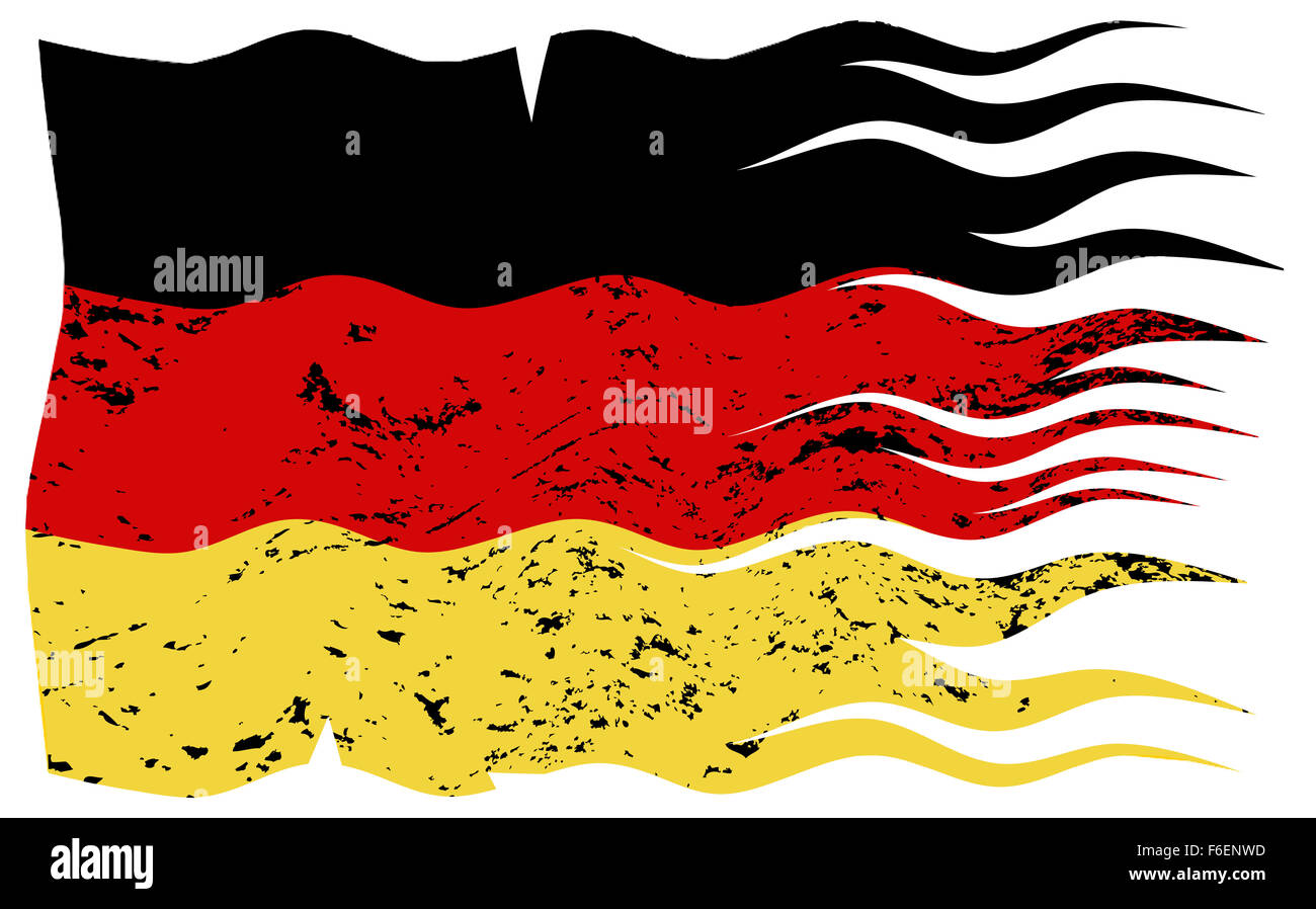 A wavy and grunged german flag isolated on a white background Stock Photo