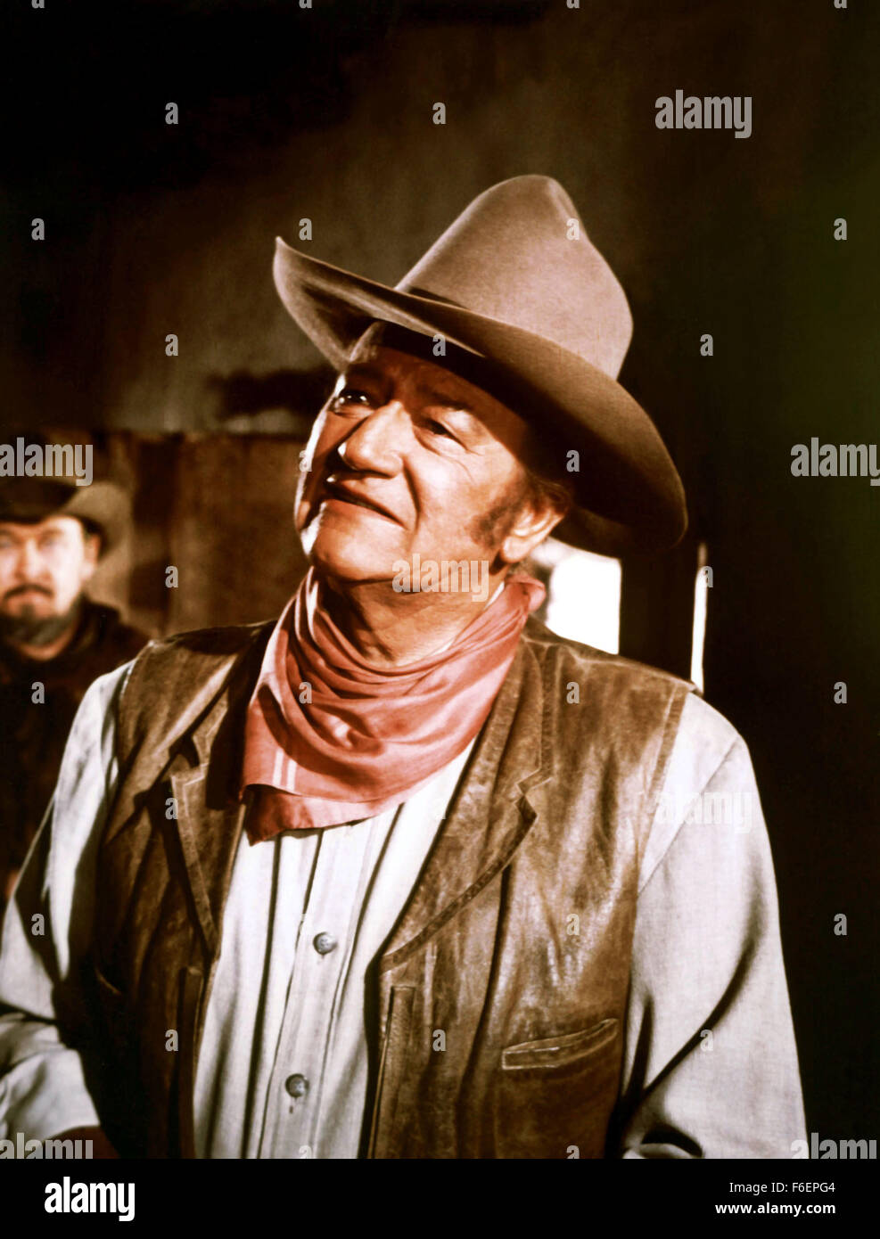 Jan. 1, 1969 - ......The iconic cowboy hat that John Wayne wore in six major western films has sold at auction for GBP 23,000.....The felt accessory was worn by the actor in 'The Comancheros', 'McClintock', 'The Sons of Katie Elder', 'El Dorado', and 'The Undefeated.'....He gave it to his stunt double Chuck Roberson, with whom he worked with for more than 30 years.....The inner rim of the hat is marked with his name handwritten in black pen, and the underside of the lip says 'John Wayne Comancheros'.....The hat was sold by Nate D. Sanders Auctions in Los Angeles and was snapped up for 7,000... Stock Photo