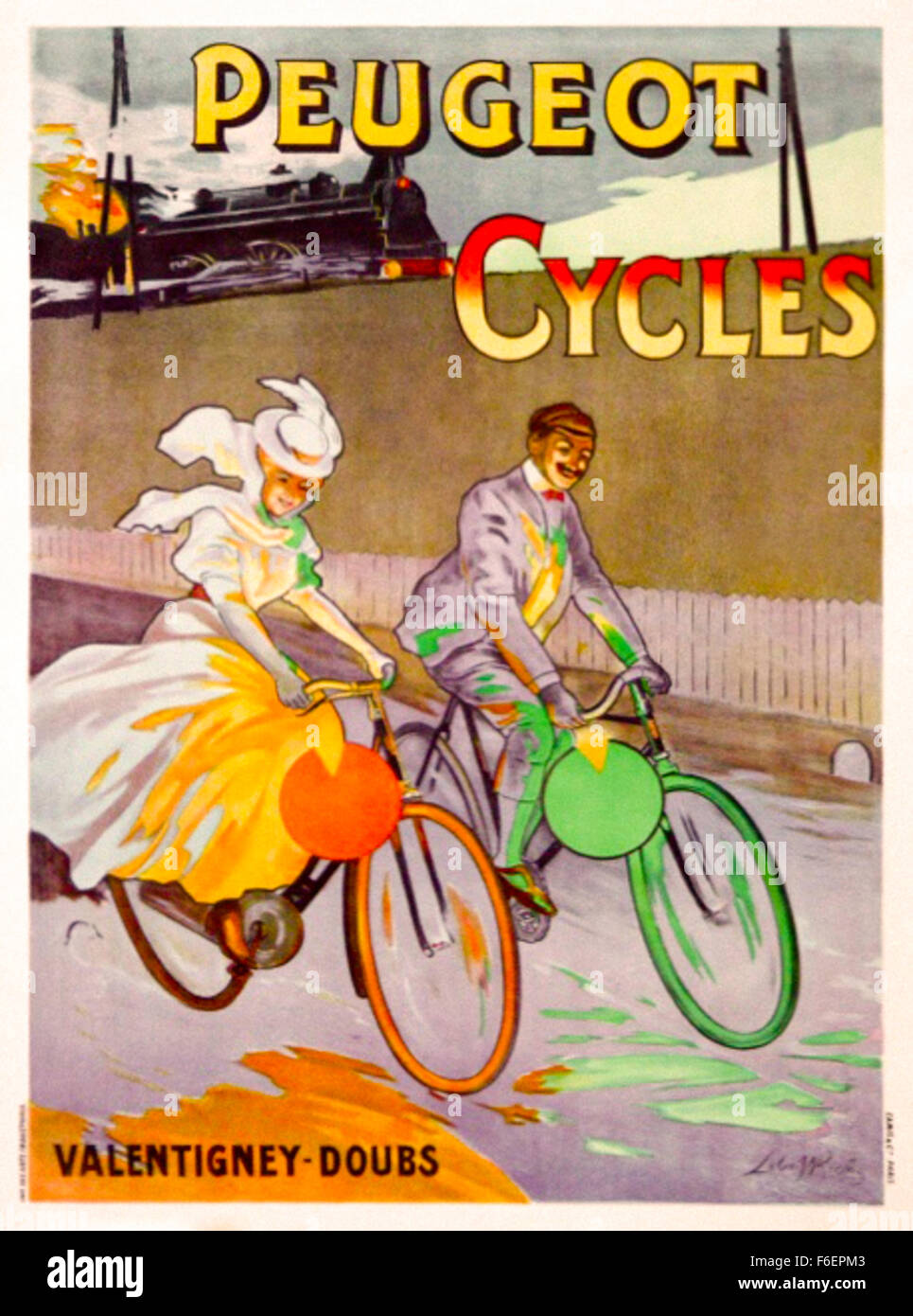 Poster advertising 'Peugeot Cycles' by Almery Lobel-Riche (1880-1950) in art nouveau style circa 1910. Stock Photo