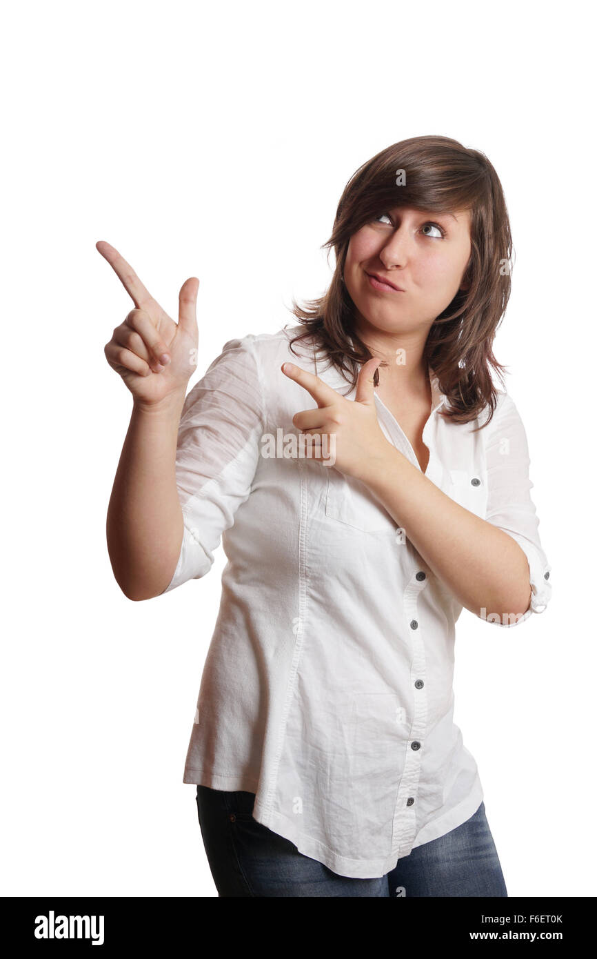 girl pointing upwards Stock Photo