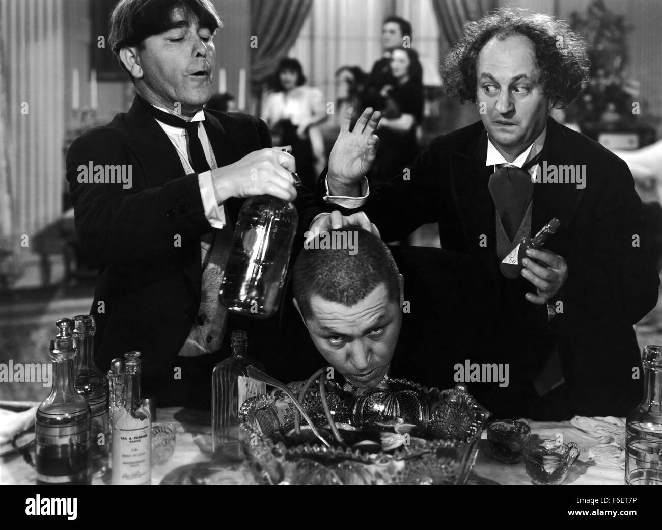 Aug 05, 1970; Hollywood, CA, USA;  (L-R): MOE HOWARD, CURLY HOWARD and LARRY FINE as, 'The Three Stooges.' Stock Photo