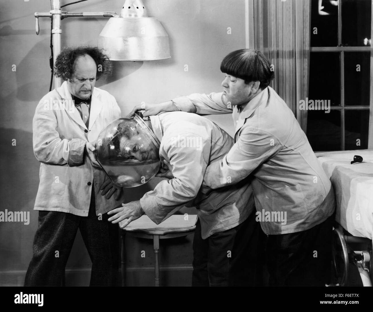 Aug 05, 1970; Hollywood, CA, USA;  (L-R): (L-R): LARRY FINE, CURLY HOWARD and MOE HOWARD as, 'The Three Stooges.' Stock Photo