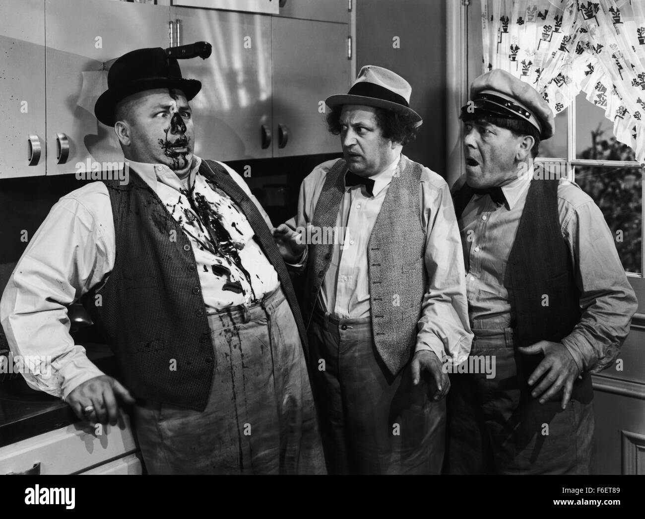 Aug 05, 1970; Hollywood, CA, USA; LARRY FINE, CURLY HOWARD and MOE HOWARD of 'The Three Stooges.' Stock Photo