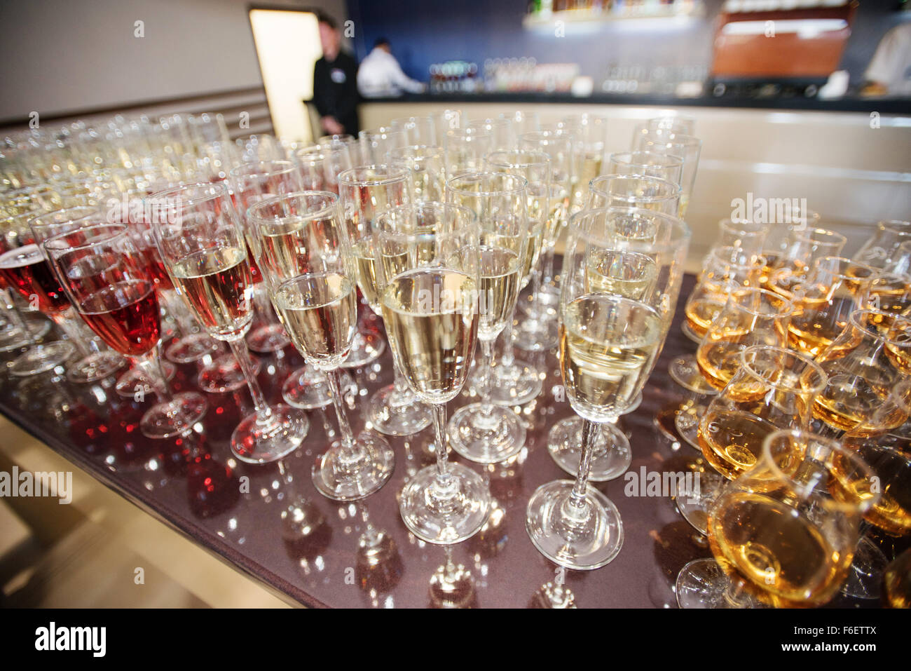 Wine Champagne Cognac Glasses On Wedding Reception Stock Photo